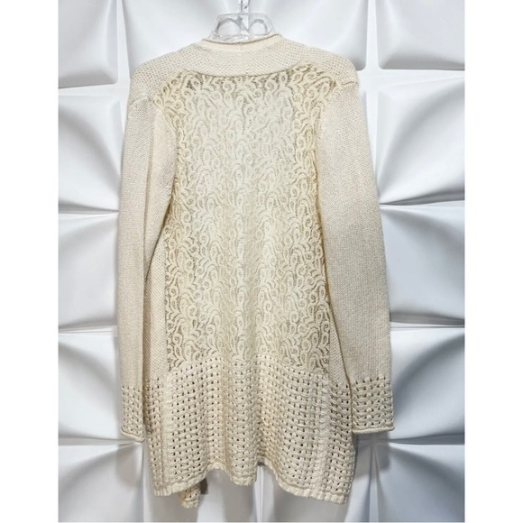 Chico's 0 Sz S Longline Lace Back Long Duster Sweater Cardigan Jacket Lattice - Picture 10 of 13